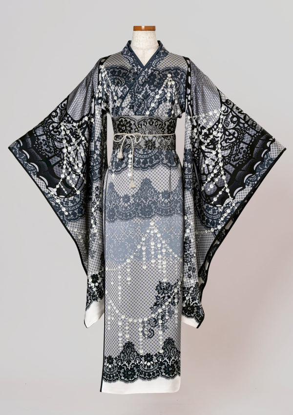 【振袖ドレス】蝶ブラックレース